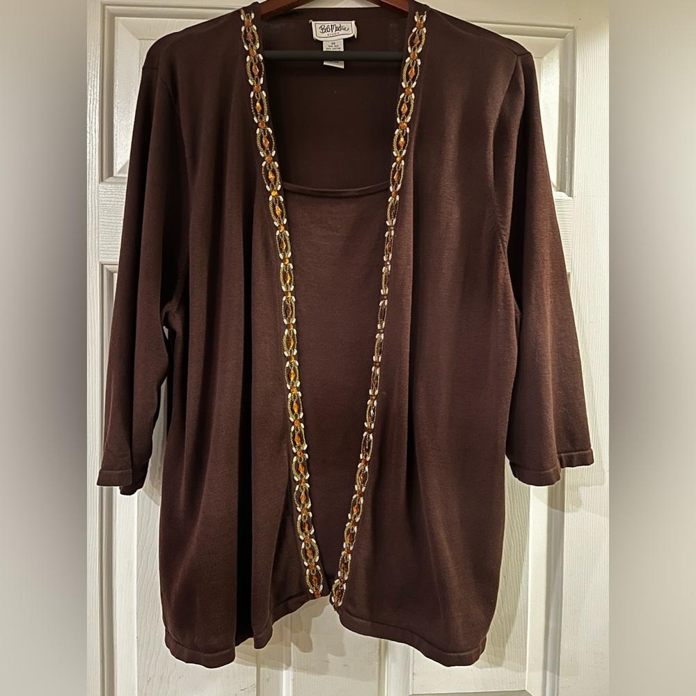 Bob Mackie Studio, 3X, Brown Faux Twin Set